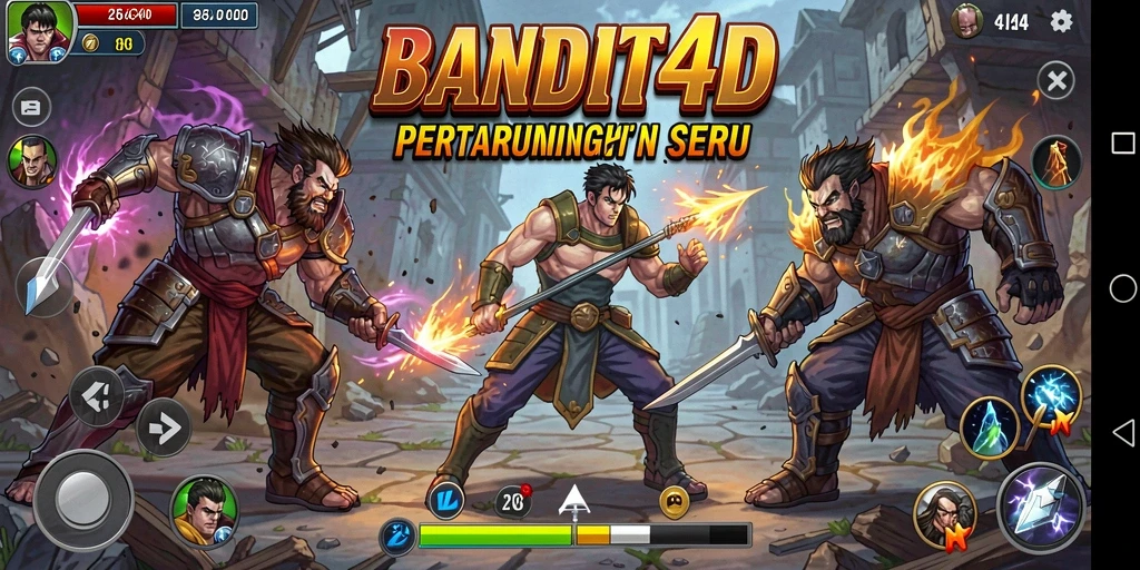 Gameplay BANDIT4D menampilkan aksi pertarungan yang intens dan karakter beragam.