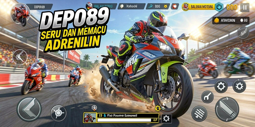 Tampilan gameplay balapan motor yang seru dan kompetitif.