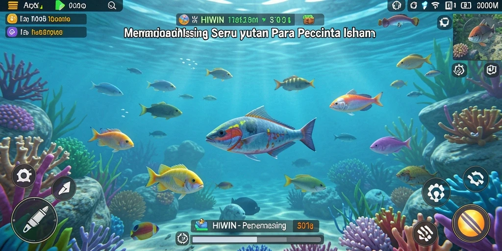 Gameplay HIWIN menunjukkan keseruan memancing ikan di berbagai lokasi.