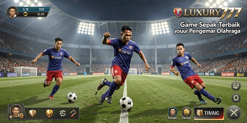 Tangkapan layar gameplay LUXURY777 yang menampilkan aksi di lapangan sepak bola.