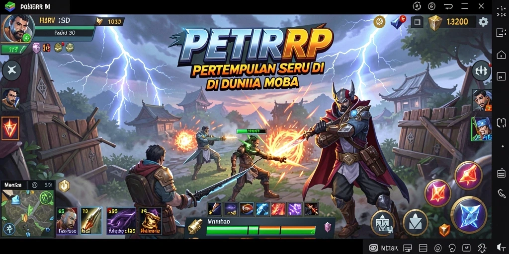 Tangkapan layar utama PETIRRP menampilkan aksi pertempuran seru dalam permainan MOBA.