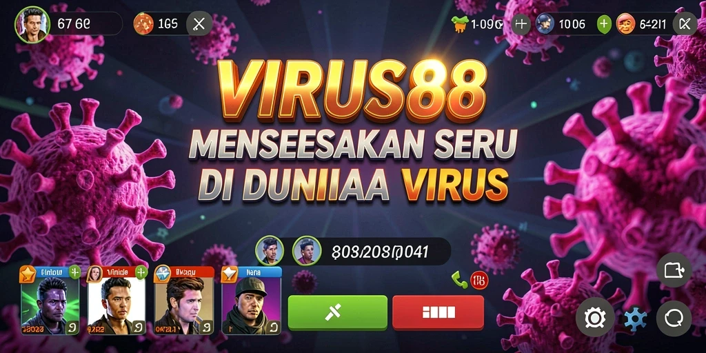Screenshot gameplay VIRUS88 menampilkan tantangan melawan virus berwarna-warni.