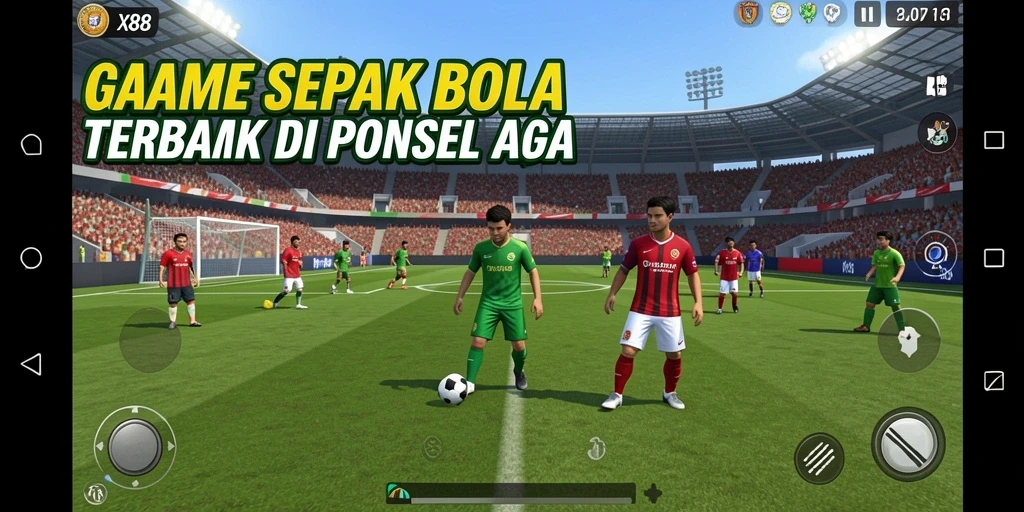 Screenshot gameplay X88 yang menampilkan aksi sepak bola seru.
